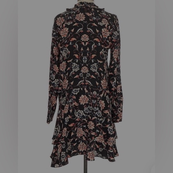 Parker Black Silk Floral Long Sleeve Dress - Picture 3 of 7